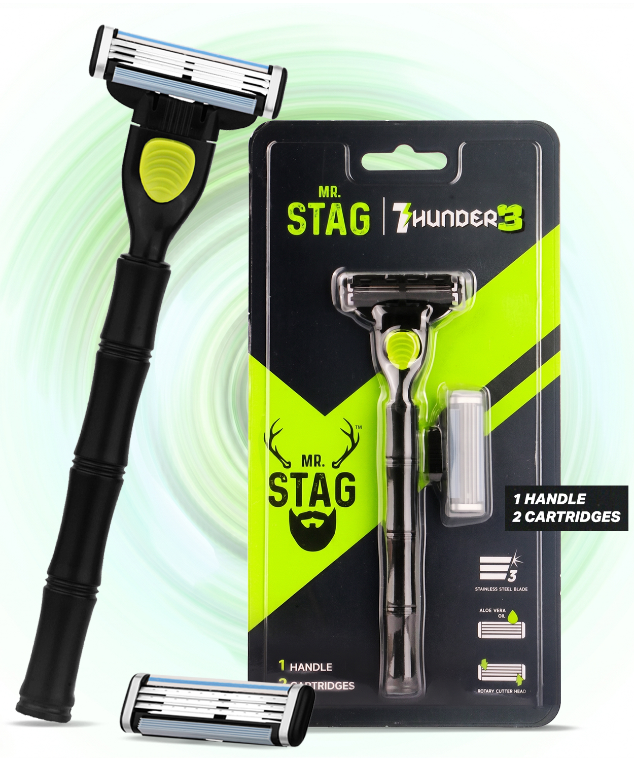 Mr. Stag Thunder3 Shaving Razor for Men (Pack of 2)